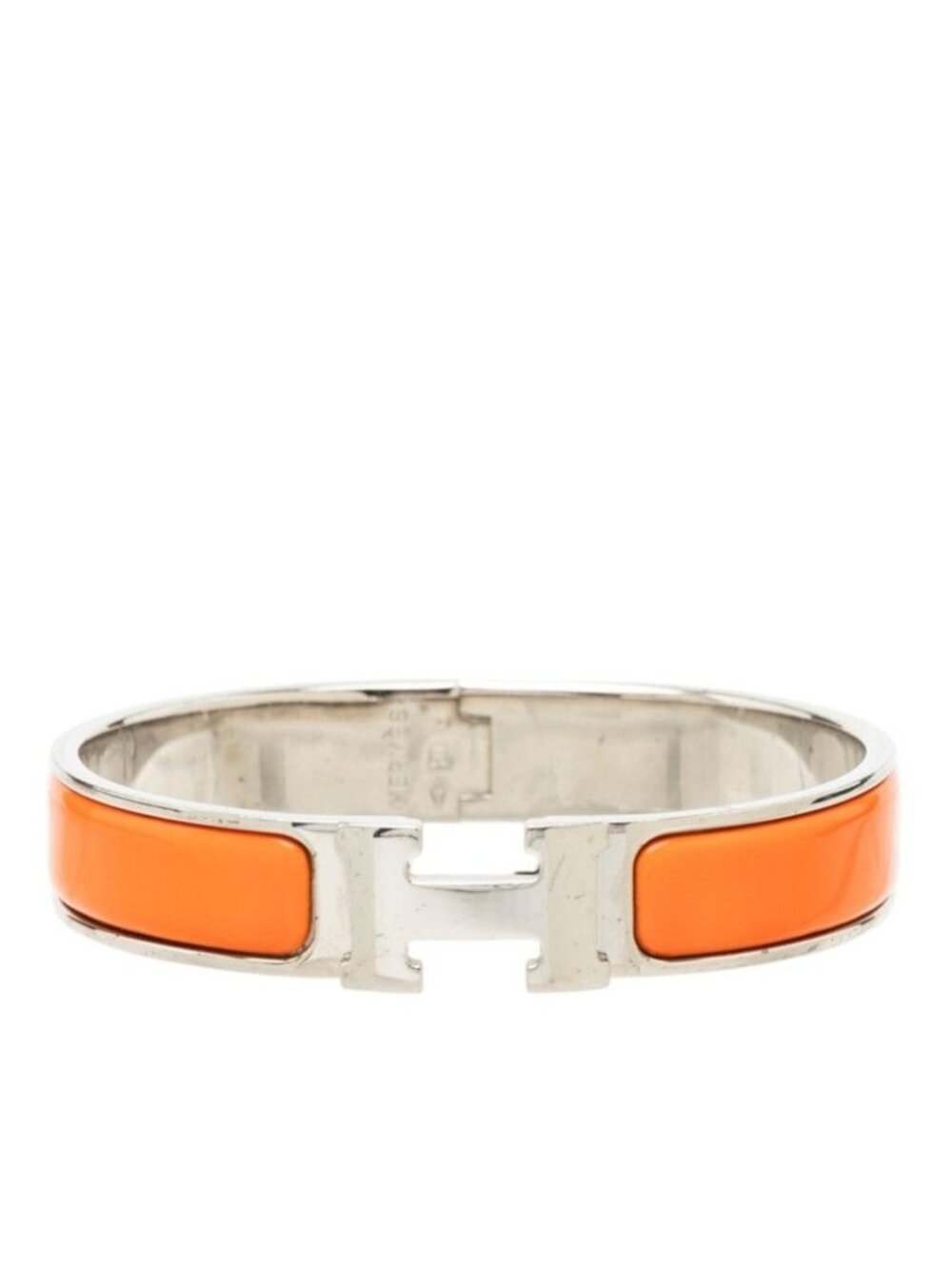 Hermes Clic H PM Bracelet Bangle Silver Orange Metal
